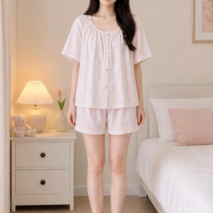 Set Kitty Mặc Nhà Cổ Tròn nữ chất liệu cotton mềm mại, thoáng mát, tay ngắn quần short, họa tiết Kitty dễ thương, phù hợp mặc nhà và ngủ hằng ngày.