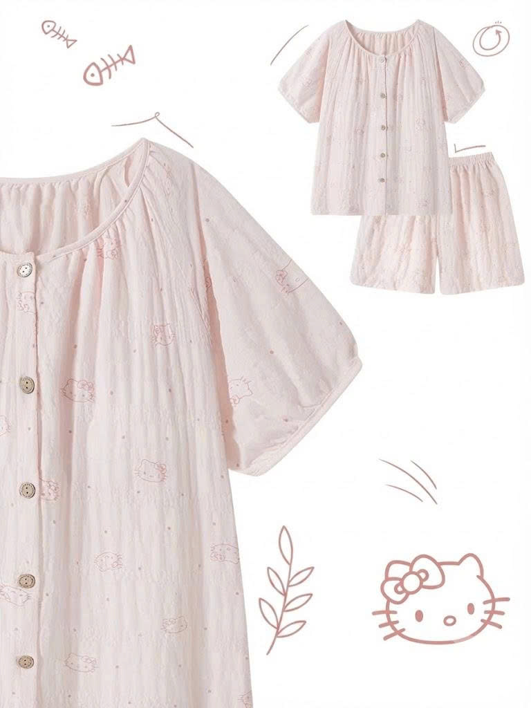 Set Kitty Mặc Nhà Cổ Tròn