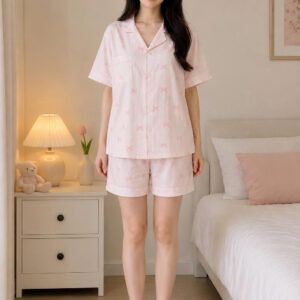 Set Pijama Ngắn Tay Họa Tiết Nơ 2026