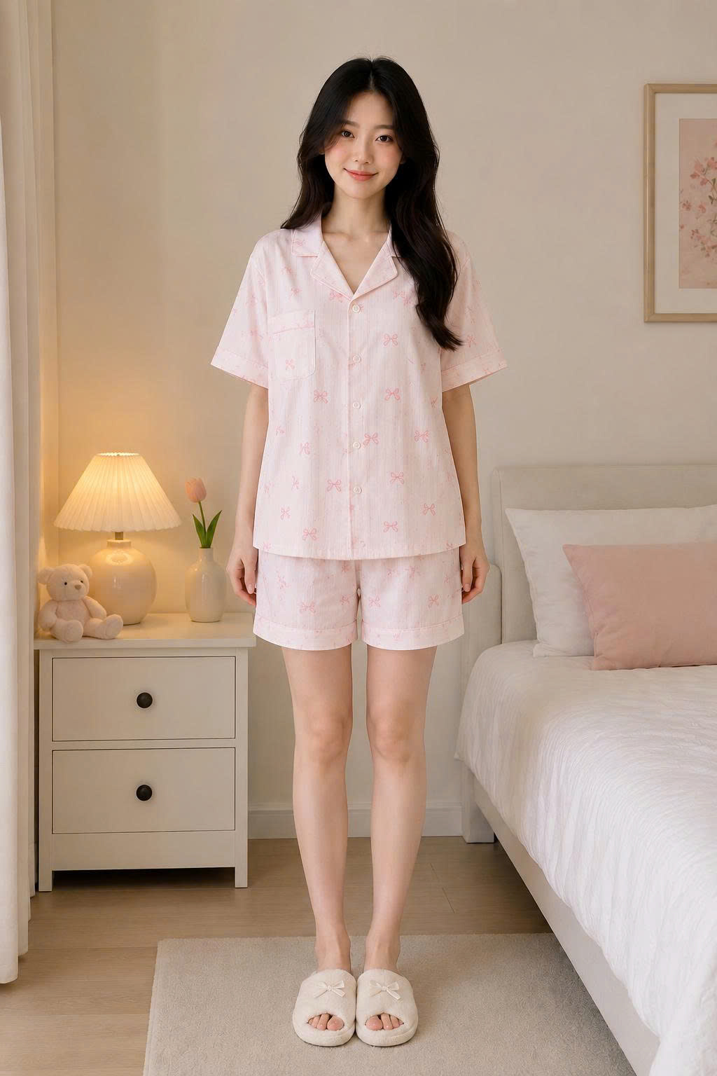 Set Pijama Ngắn Tay Họa Tiết Nơ 2026
