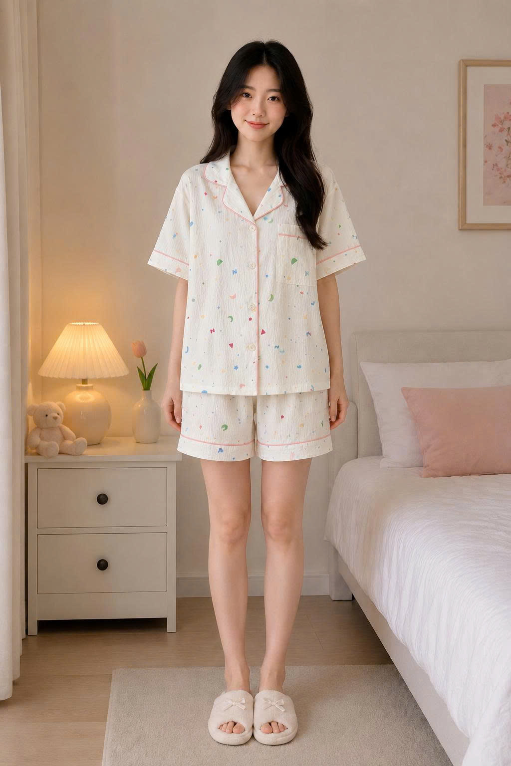 Set Pijama Ngắn Tay Chất Mây Họa Tiết 2026