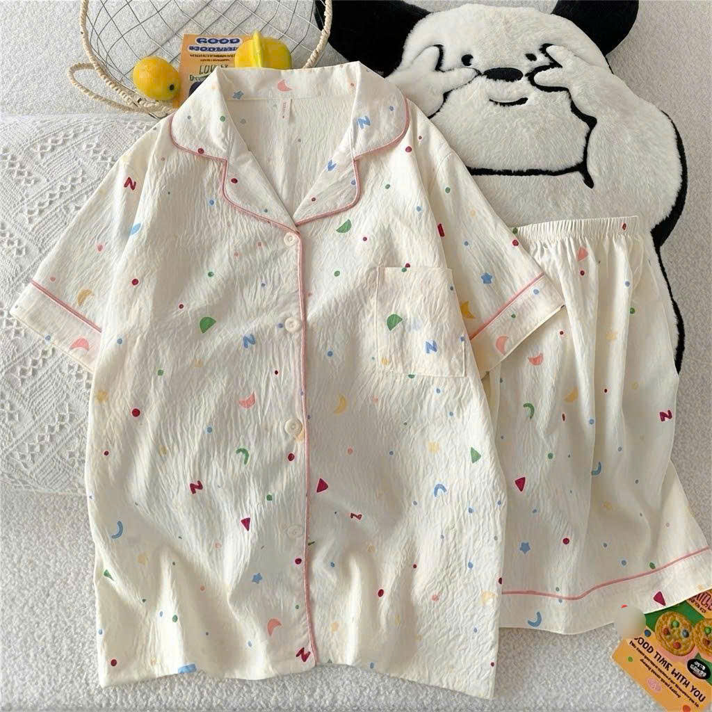 Set Pijama Ngắn Tay Chất Mây