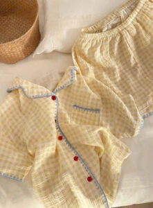 Bộ đồ ngủ nữ cotton ngắn tay quần short viền xanh mây mềm mại thoáng mát - Đồ Ngủ Nàng Điệu