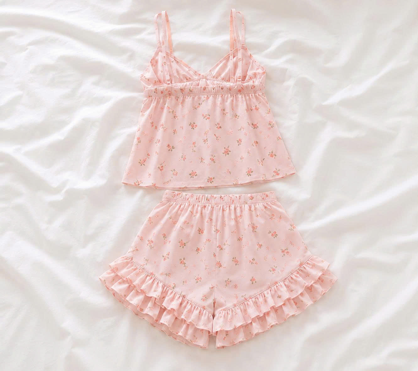 Đồ ngủ 2 dây hoa nhí hồng dễ thương babydoll xòe nhẹ bồng bềnh