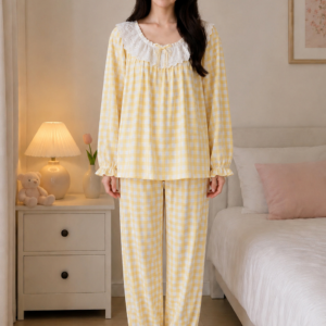 Đồ Ngủ Pijama Caro Vàng Hàn Quốc - Hot Trend 2026