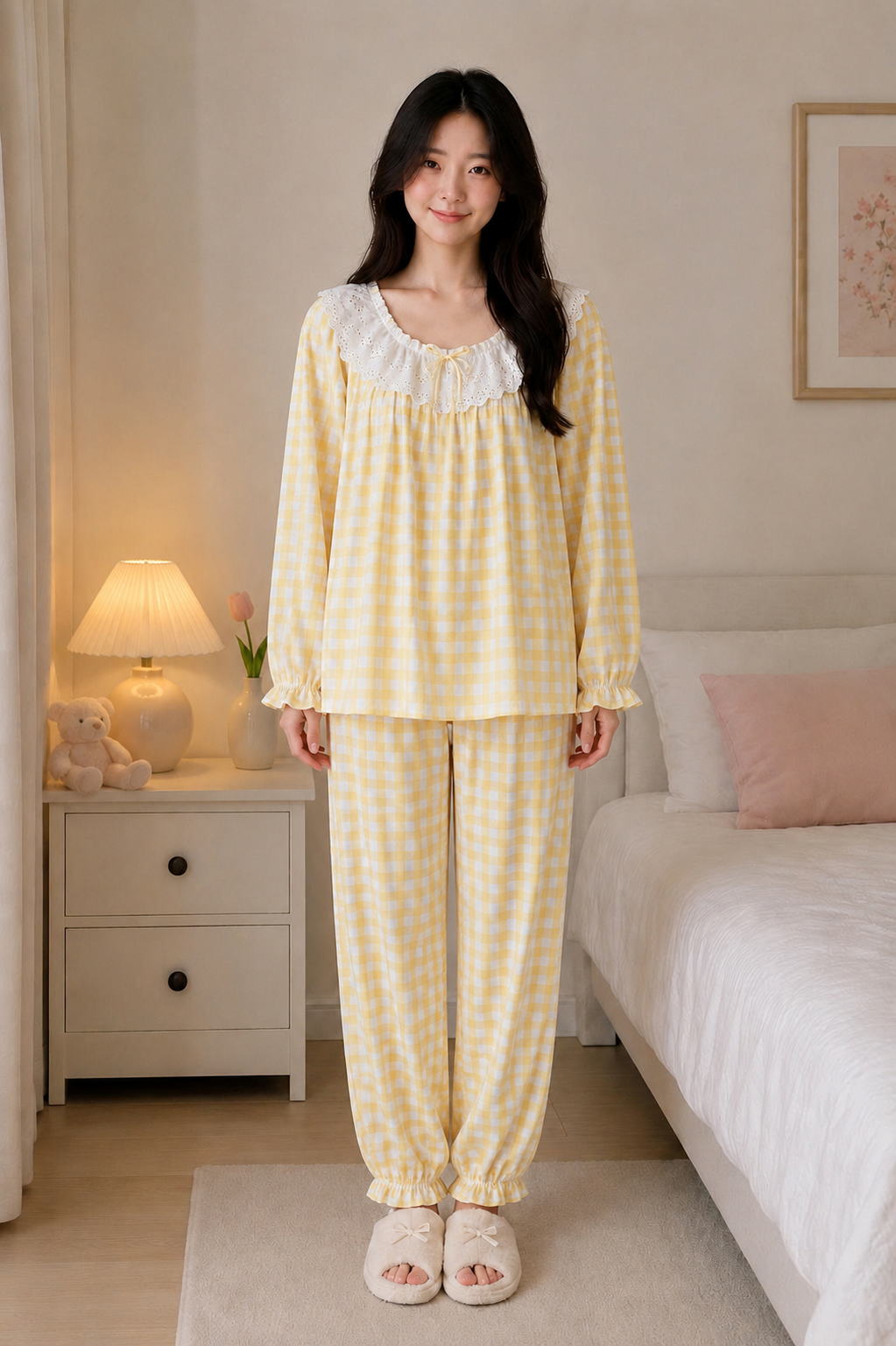 Đồ Ngủ Pijama Caro Vàng Hàn Quốc - Hot Trend 2026