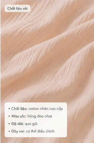 Váy Ngủ Tiểu Thư Cột Nơ Nàng Điệu: chất vải cotton nhún thoáng mát, tông cam pastel dịu dàng, form rộng thoải mái. Đặt mua ngay tại Đồ Ngủ Nàng Điệu.