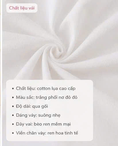 Chất liệu cotton váy ngủ trắng ren nơ đỏ